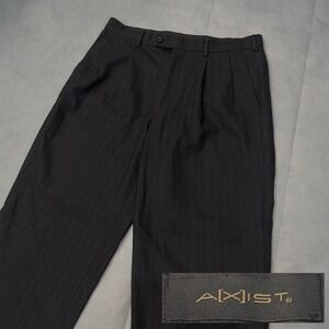 AXIST Mens Black Pinstripe Flat Front Dress Pants Size 32x30 Work Waiter